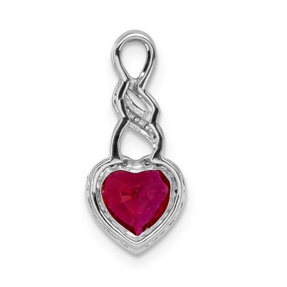 14k White Gold Diamond & .75 Ruby July Birthstone Heart Chain  Slide Pendant - Picture 3 of 4